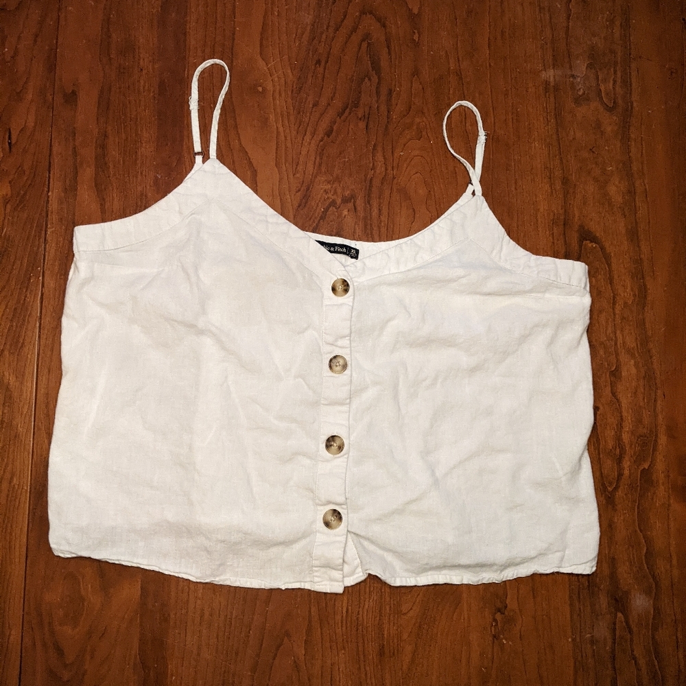XL white button front linen tank top